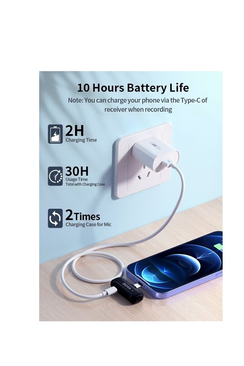 BOYA BY-WM3T-M2 Wireless Lavalier Microphone for 3.5mm TRS Smartphone Camera, 2-in-1 Plug-Play Mic with Charging Case for Video Recording Interview Youtubers Vloggers, 100M Transmission Range - Image 3