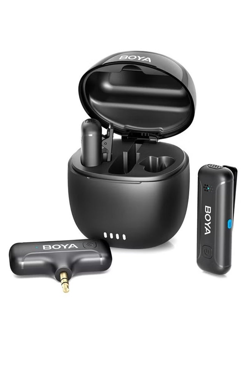 BOYA BY-WM3T-M2 Wireless Lavalier Microphone for 3.5mm TRS Smartphone Camera, 2-in-1 Plug-Play Mic with Charging Case for Video Recording Interview Youtubers Vloggers, 100M Transmission Range - Image 1