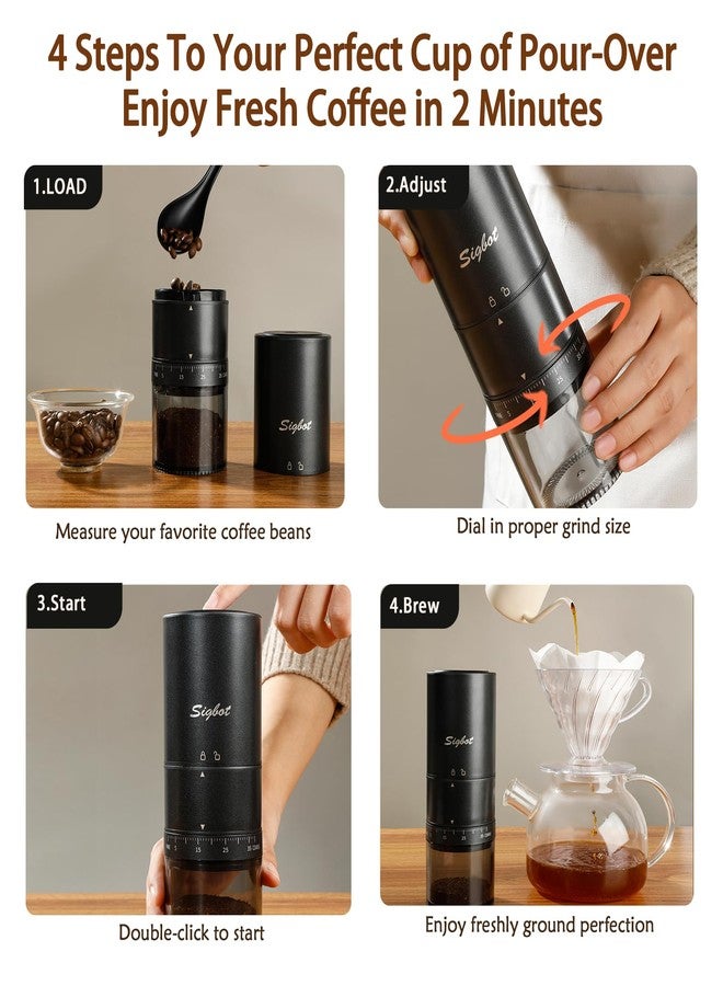 SIGBOT Portable Electric Coffee Grinder - 38 Grind Settings, Conical Burr & Black Stainless Steel Body, Rechargeable Mill for Espresso, Moka Pot, Ideal for Camping and Travel - Image 4