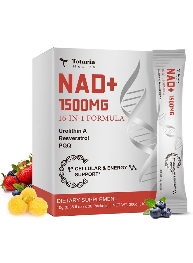 Totaria مكمل سائل NAD 1500 ملغ، قوة إضافية NAD+، ريسفيراترول، يوروليثين A، PQQ تركيبة 16 في 1 مع نيكوتيناميد ريبوسيد لمكافحة الشيخوخة، الطاقة، المناعة، التركيز للرجال والنساء (30 عبوة) - Image 1
