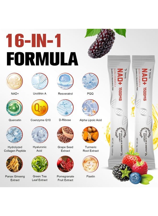 Totaria مكمل سائل NAD 1500 ملغ، قوة إضافية NAD+، ريسفيراترول، يوروليثين A، PQQ تركيبة 16 في 1 مع نيكوتيناميد ريبوسيد لمكافحة الشيخوخة، الطاقة، المناعة، التركيز للرجال والنساء (30 عبوة) - Image 2