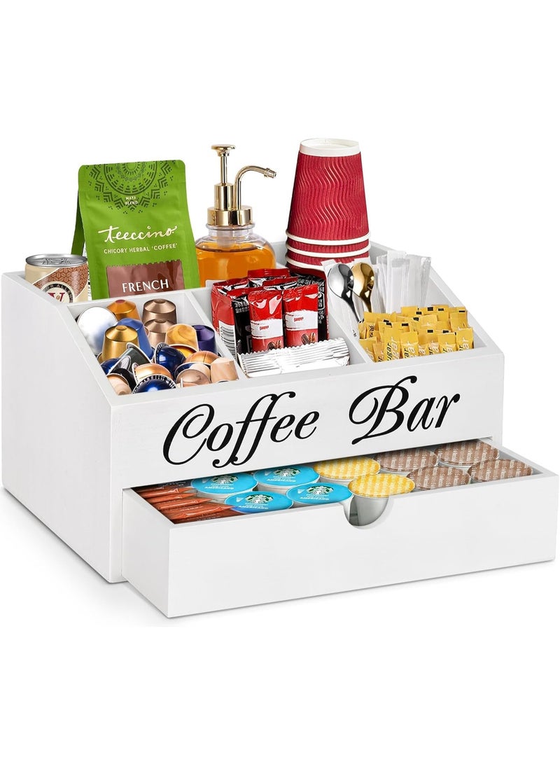 FALAHOM Coffee Station Organizer, Farmhouse Wood Coffee Bar organizer Countertop for Accessories, Pod Syrup Condiment Organizer Holder - Image 1