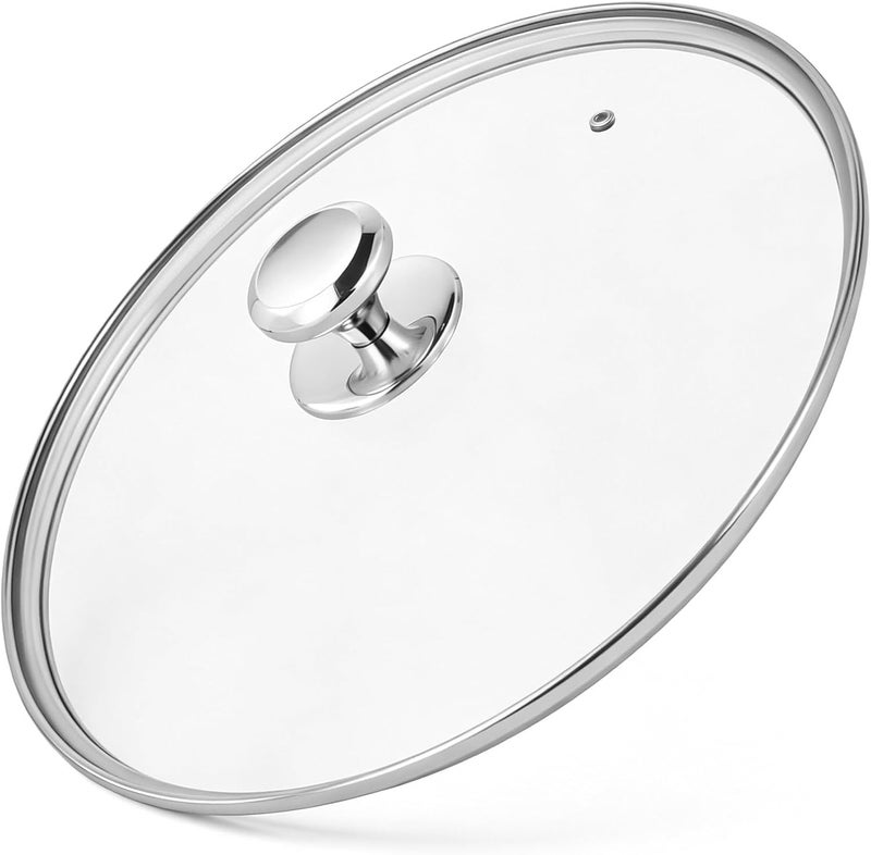 MOJIRE 12 In Glass Lid for Frying Pan, Tempered Replacement Cover Compatible with All 12 inches Cookware for Skillets, Round Cast Iron, Cast Aluminium, Stainless Steel Pans &Pots - Image 1