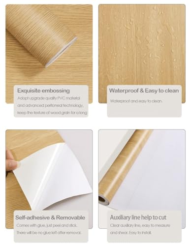 Sevalo Wood Contact Paper Wood Peel and Stick Wallpaper Light Wooden Grain Contact Paper for Cabinets and Drawers Self Adhesive Removable Wallpaper 17.7inW 630inL Oak Natural Easy to Install & Clean - Image 4