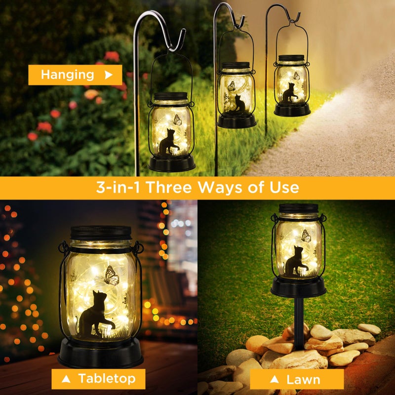 kyoryuger Cat Gifts Cat Lover Gifts for Women/Mom/Grandma/Sister, Mother Day Gift, Cats Butterfly Solar Lights Outdoor Hanging Cat Lanterns Fairy Lights, Kitty Lamps Decor for Yard Lawn Garden Patio - Image 2