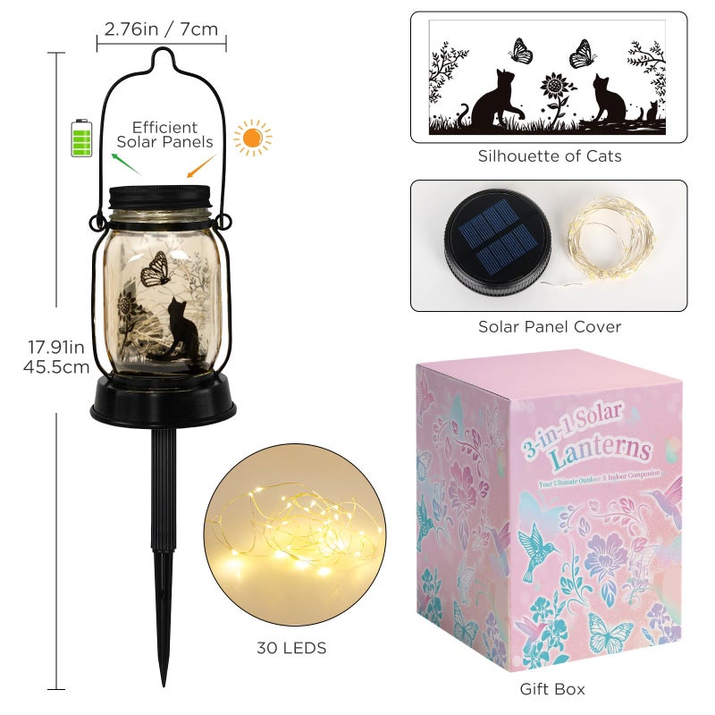 kyoryuger Cat Gifts Cat Lover Gifts for Women/Mom/Grandma/Sister, Mother Day Gift, Cats Butterfly Solar Lights Outdoor Hanging Cat Lanterns Fairy Lights, Kitty Lamps Decor for Yard Lawn Garden Patio - Image 4