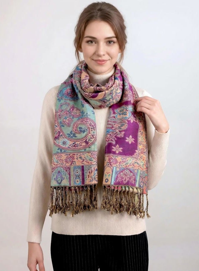 Achillea Elegant Paisley Floral Pashmina Shawl and Wrap – Boho Rave Scarf for Festival, Travel & Everyday Wear, Fuchsia Turquoise, One size - Image 4