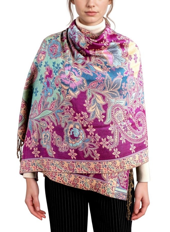 Achillea Elegant Paisley Floral Pashmina Shawl and Wrap – Boho Rave Scarf for Festival, Travel & Everyday Wear, Fuchsia Turquoise, One size - Image 1