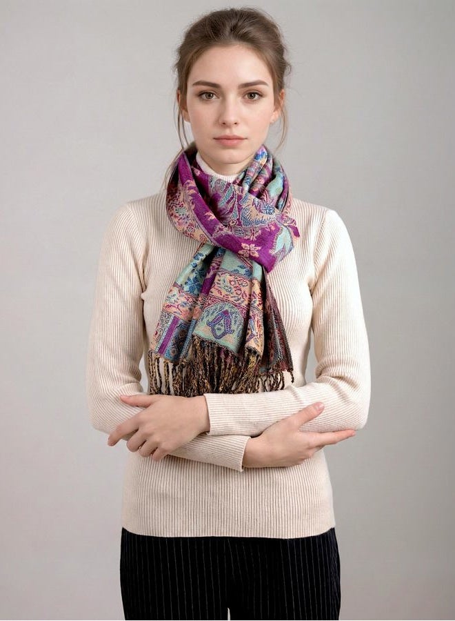 Achillea Elegant Paisley Floral Pashmina Shawl and Wrap – Boho Rave Scarf for Festival, Travel & Everyday Wear, Fuchsia Turquoise, One size - Image 5
