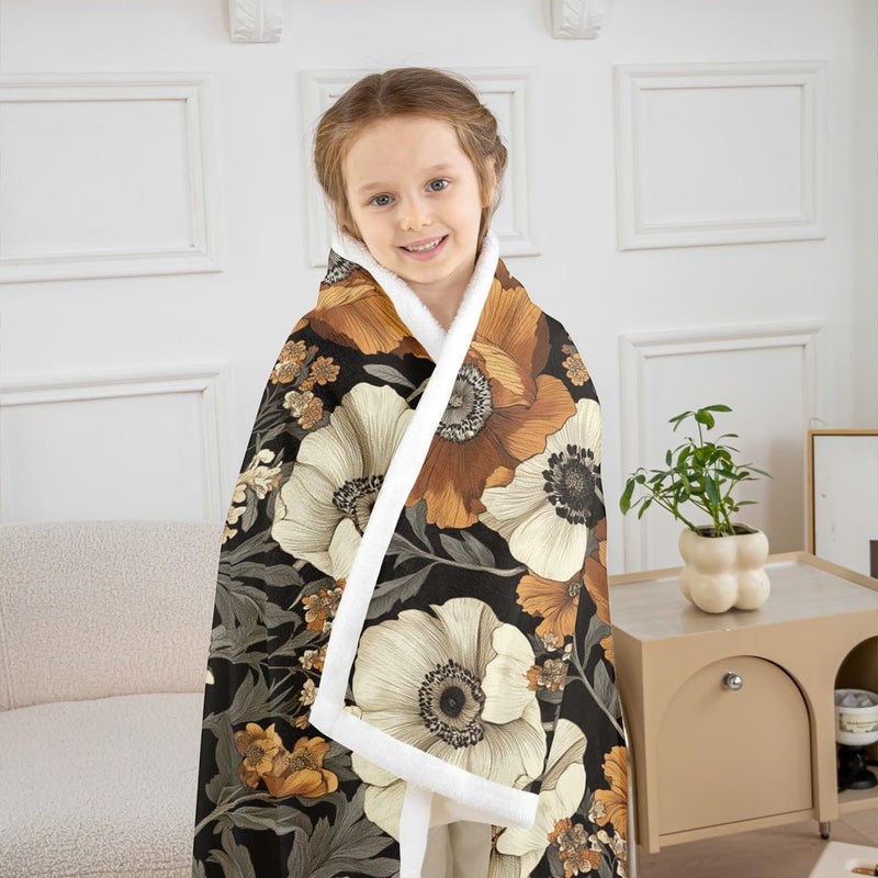 Erosebridal Retro Flowers Sherpa Blanket Boho Blossoms Flowers Fuzzy Plush Throw Rustic Bohemian Fleece Blanket for Kids Boys Girls,Vintage Chic Elegant Decor for Bed Couch Twin 60"x80" - Image 4