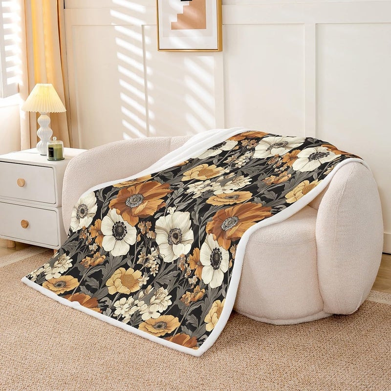 Erosebridal Retro Flowers Sherpa Blanket Boho Blossoms Flowers Fuzzy Plush Throw Rustic Bohemian Fleece Blanket for Kids Boys Girls,Vintage Chic Elegant Decor for Bed Couch Twin 60"x80" - Image 2