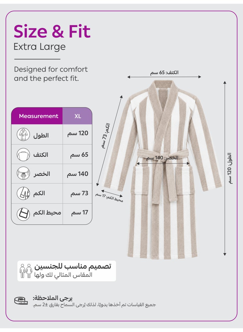 Donetella Striped Bathrobe for Men & Women XL Size - 100% Cotton | Kimono Collar, Highly Absorbent, Quick Dry, Soft Spa Robe with Belt & Pockets - 380 GSM, Everyday Use - Image 5