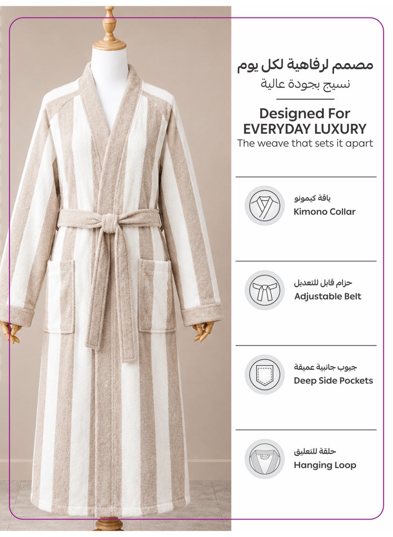 Donetella Striped Bathrobe for Men & Women XL Size - 100% Cotton | Kimono Collar, Highly Absorbent, Quick Dry, Soft Spa Robe with Belt & Pockets - 380 GSM, Everyday Use - Image 4