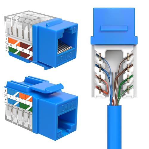 SATMAXIMUM 10 Pack Cat6 Keystone Ethernet Wall Jacks RJ45 Punch Down Slim Profile UTP Blue, 45 Degree for Patch Panel & Wall Plate, Supports Up to 10Gbps - Image 1