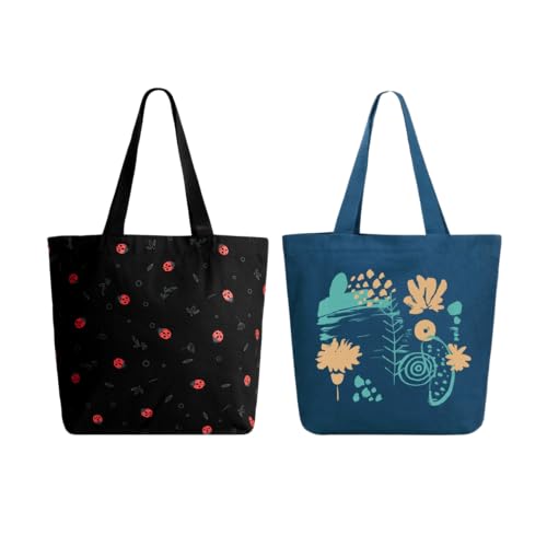 EcoRight Eco Right Large Canvas Tote Bag for Women, Zipper Handbags for Women Inner Pocket for Shopping, Office & Daily Use (Pack of 2) - Image 1