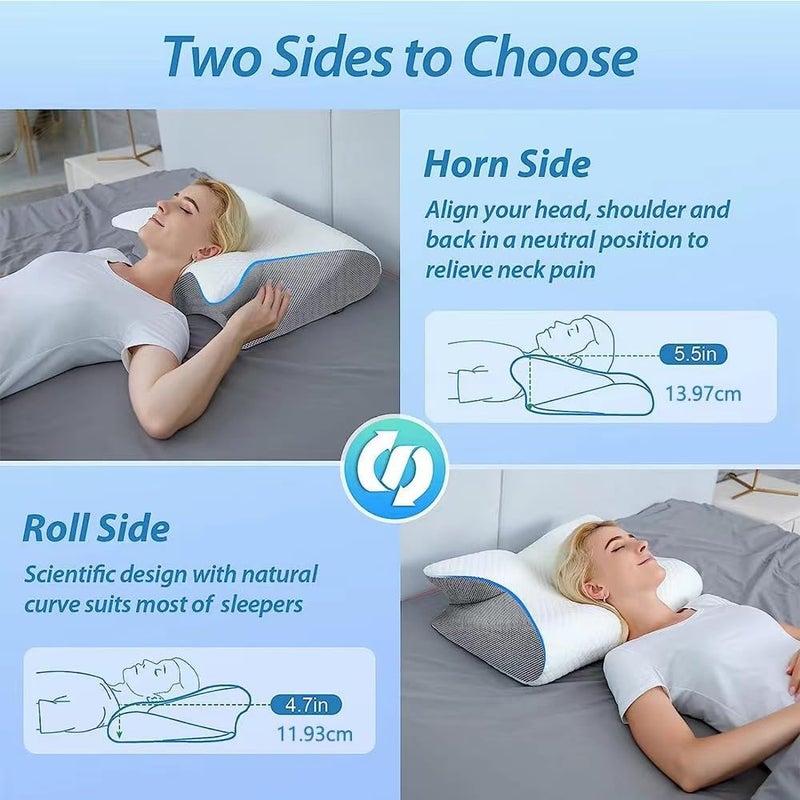 FCYOUO Memory Foam Pillow, 2 in 1 Cleshy Ergonomic Pillow, Pillow for Neck Pain Relief, Neck Support Pillow for Side Back Stomach Sleepers,Orthopedic Contoured Butterfly Shape Cervical Pillow - Image 3