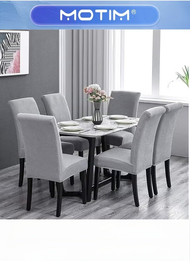 Motim 6Pcs Chair Covers for Dining Room Stretch Removable Washable Dining Room Chair Covers Seat Protector Dining Chair Slipcovers for Dining Room Hotel Light Grey - Image 3