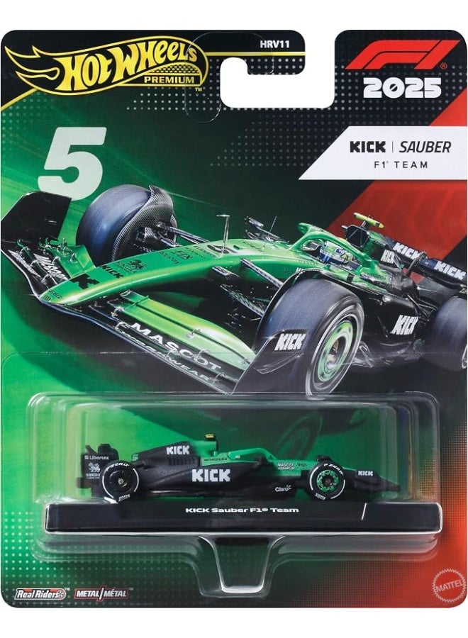 Hot Wheels 1:64 Scale Premium Die-Cast Formula 1 Collectible Toy Race Car, KICK Sauber F1 Team, Real Riders Tires - Image 1