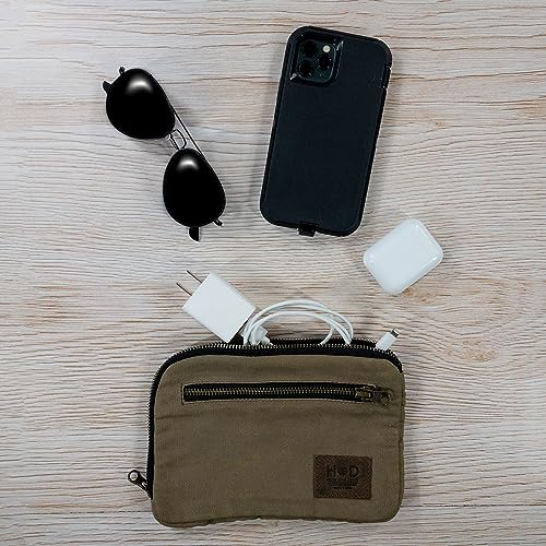 Hide & Drink, Zipper Gear Pouch, Camping Bag, Travel Accessory, Multi-Purpose Bag, Waxed Canvas and Full Grain Leather, Fatigue - Image 2