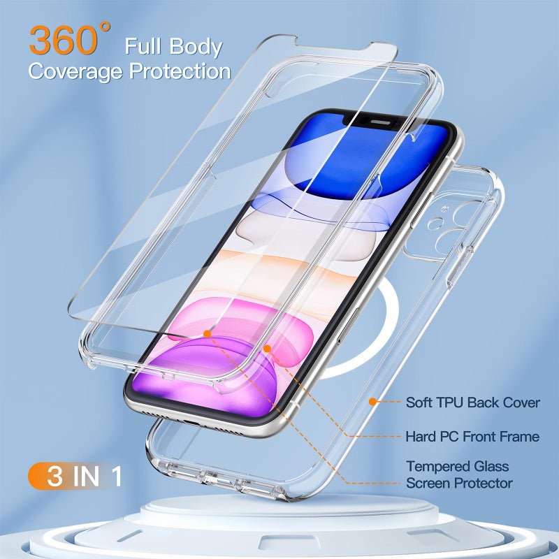 COOLQO Magnetic for iPhone 11 Phone Case with Screen Protectors, Compatible with MagSafe, Military Grade Drop Protection, Dual Layer Heavy Duty Protective Shockproof Phone Case 6.1 inch, Clear - Image 5