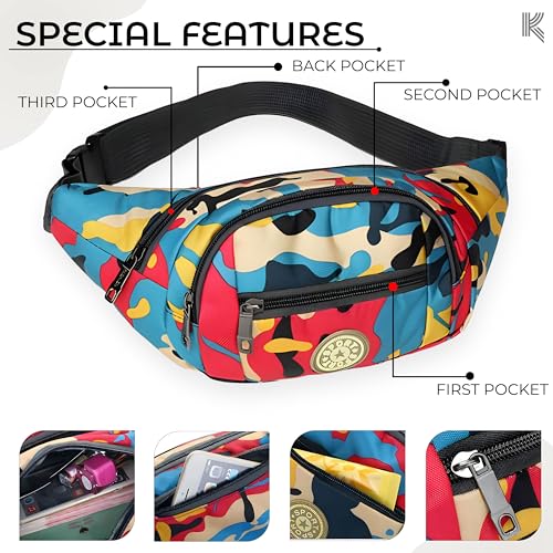 Kraptick Premium Unisex Waist Bag for Men and Women - Stylish Fanny Pack, Hip Bag, Travel Money Belt (Camouflage Red) - Image 5