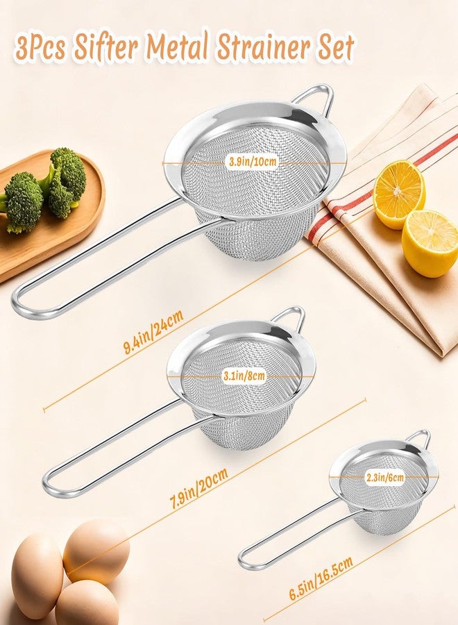 BLIGKO 3Pcs Fine Mesh Strainer with Handle, Small Medium Large Size Sieve Strainers Set, Stainless Steel Sifter Colander for Kitchen Baking Juice Quinoa Food Flour - Image 3