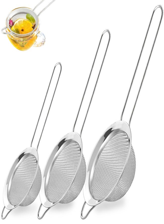BLIGKO 3Pcs Fine Mesh Strainer with Handle, Small Medium Large Size Sieve Strainers Set, Stainless Steel Sifter Colander for Kitchen Baking Juice Quinoa Food Flour - Image 1