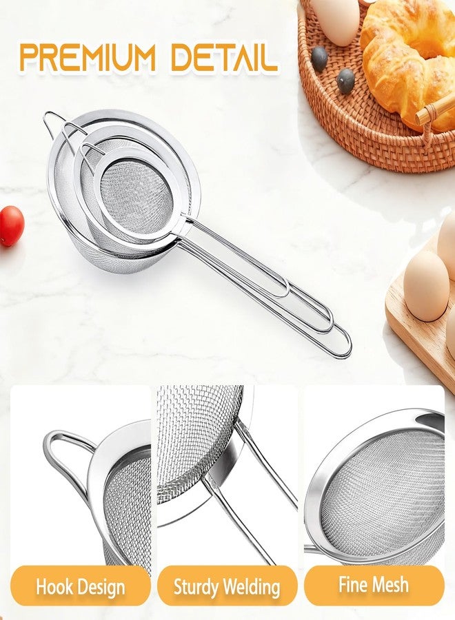 BLIGKO 3Pcs Fine Mesh Strainer with Handle, Small Medium Large Size Sieve Strainers Set, Stainless Steel Sifter Colander for Kitchen Baking Juice Quinoa Food Flour - Image 5