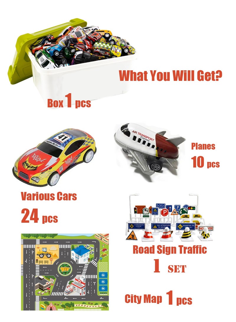 روعة 36 في 1 ألعاب سيارات سحب للأطفال – سيارات مصغرة – طائرة مصغرة – هدايا حفلات بالجملة – سيارات وطائرات سباق معدنية – مجموعة لعب (ألوان عشوائية) مع صندوق تخزين – للأولاد والبنات – للأطفال الصغار – جوائز للمعلمين – هدايا أعياد ميلاد. - Image 2