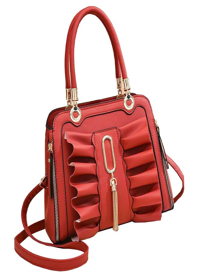 ARURA (LABEL) PU Leather Top Handle Satchel Bag Messenger Shoulder Bags (Bright Red) - Image 1