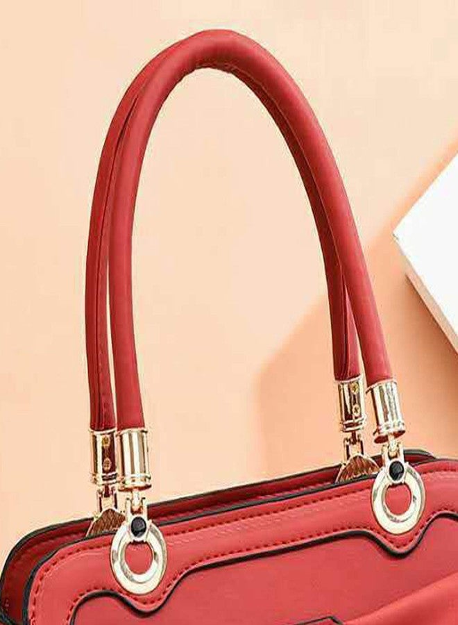 ARURA (LABEL) PU Leather Top Handle Satchel Bag Messenger Shoulder Bags (Bright Red) - Image 4