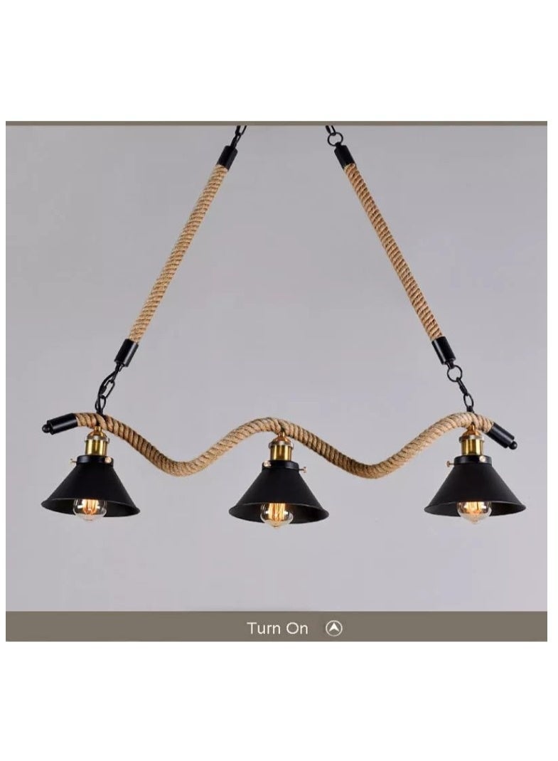 Rustic Industrial Rope Pendant Light Fixture – 3-Light Vintage Ceiling Lamp with Black Metal Shades & Adjustable Hemp Rope for Dining Room, Kitchen Island, Bar, Café, Farmhouse & Living Space Décor - Image 4