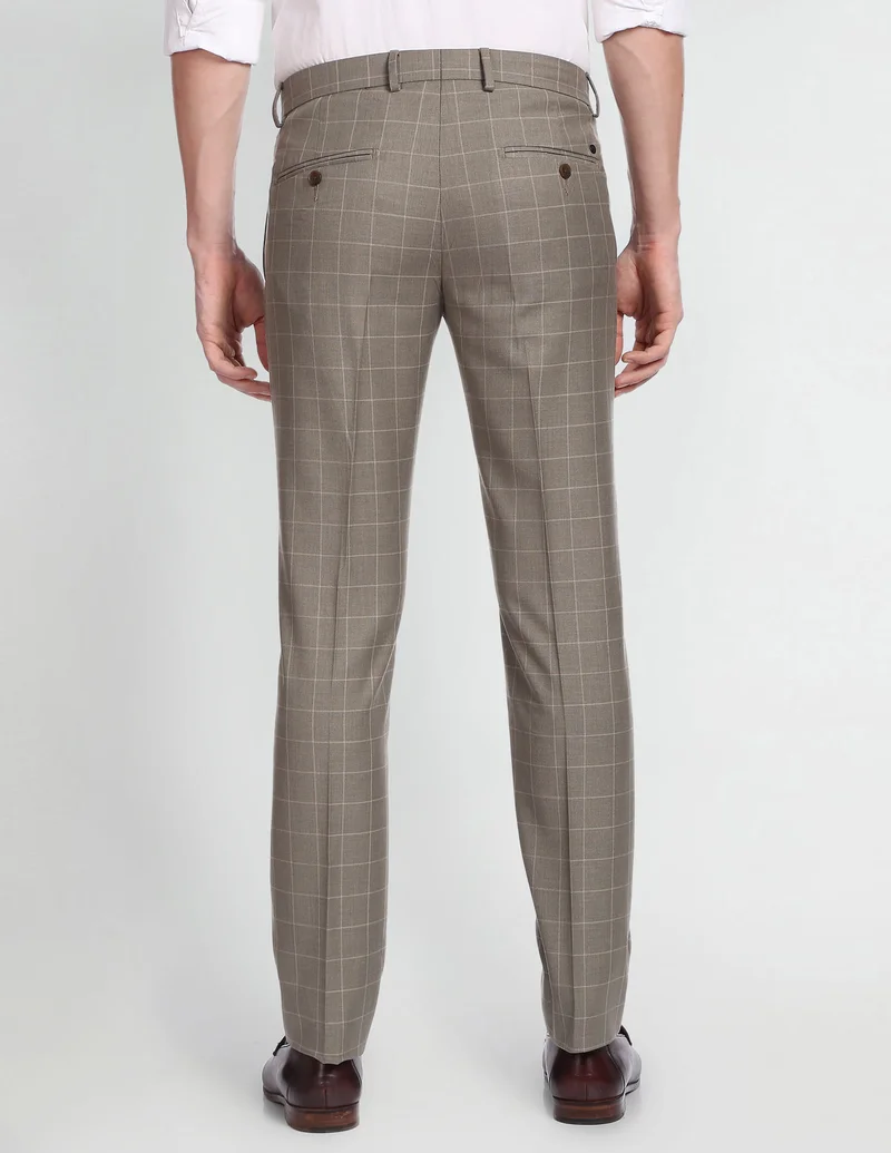 Arrow Brown Windowpane Check Smart Flex Formal Trousers for Men | Best Price UAE