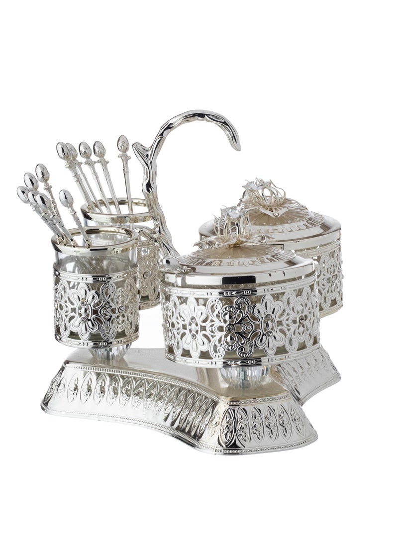 Dania A Set Of 2 Sugar And 12 Silver Metal Spoons With A Beautifully Designed Holder  - Image 2