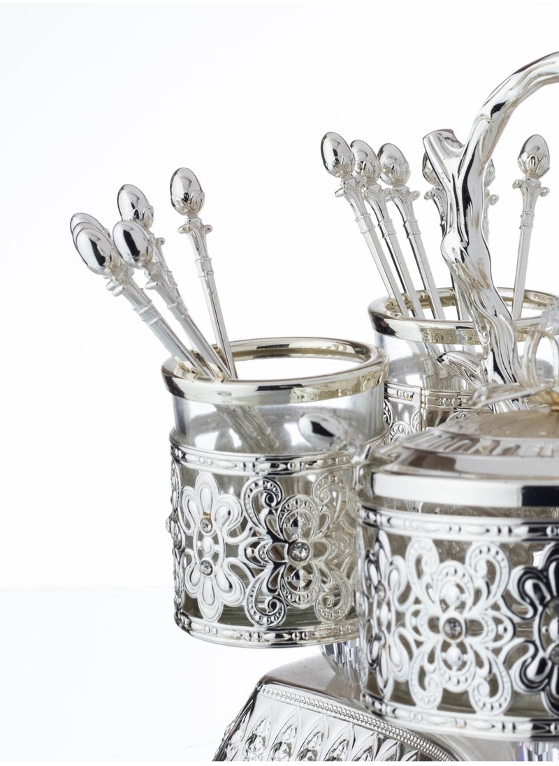 Dania A Set Of 2 Sugar And 12 Silver Metal Spoons With A Beautifully Designed Holder  - Image 3