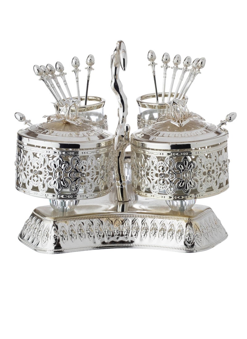 Dania A Set Of 2 Sugar And 12 Silver Metal Spoons With A Beautifully Designed Holder  - Image 1