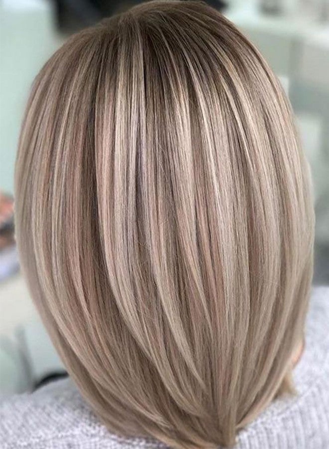 RENERSHOW Layered Pixie Bob Wig with Bangs Straight Hair Wigs for White Women Rose Blonde 12inch Synthetic Ombre Bob Natural Looking Daily Party Wig - Image 1