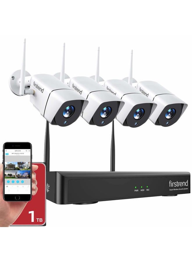 firstrend Wireless Security Camera System, 5MP Security System Wireless with 4 CCTV Cameras Ultra HD Two Way Audio 8CH NVR 2TB Hard Drive Night Vision Motion Alarm APP for Home Indoor Outdoor - Image 1