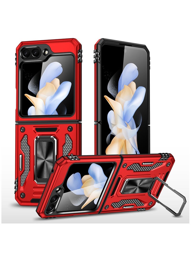 Captaintech Samsung Galaxy Z Flip 5 Case, Built in 360 ° Rotate Ring Kickstand, , Heavy Duty Shockproof Protective Case for Galaxy Z Flip 5 6.7 inch Red - Image 2