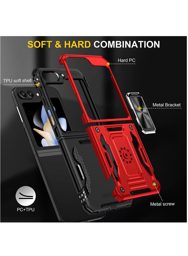 Captaintech Samsung Galaxy Z Flip 5 Case, Built in 360 ° Rotate Ring Kickstand, , Heavy Duty Shockproof Protective Case for Galaxy Z Flip 5 6.7 inch Red - Image 5