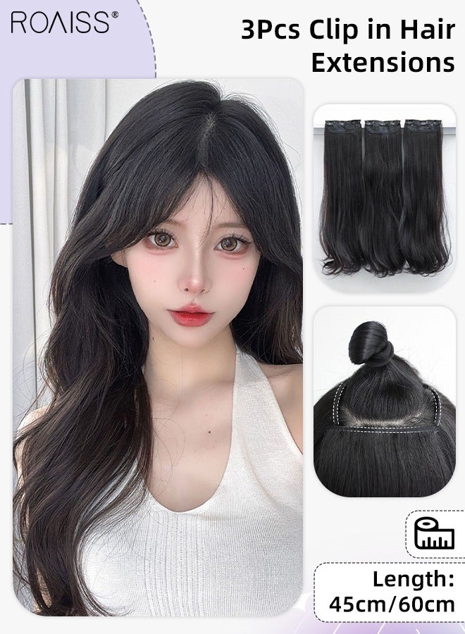roaiss 3Pcs Clip in Hair Extensions, Invisible Adjustable Long Slightly Curly Synthetic Heat Resistant Hairpieces for Women Girls, Brown Black, 45cm/60cm - Image 1