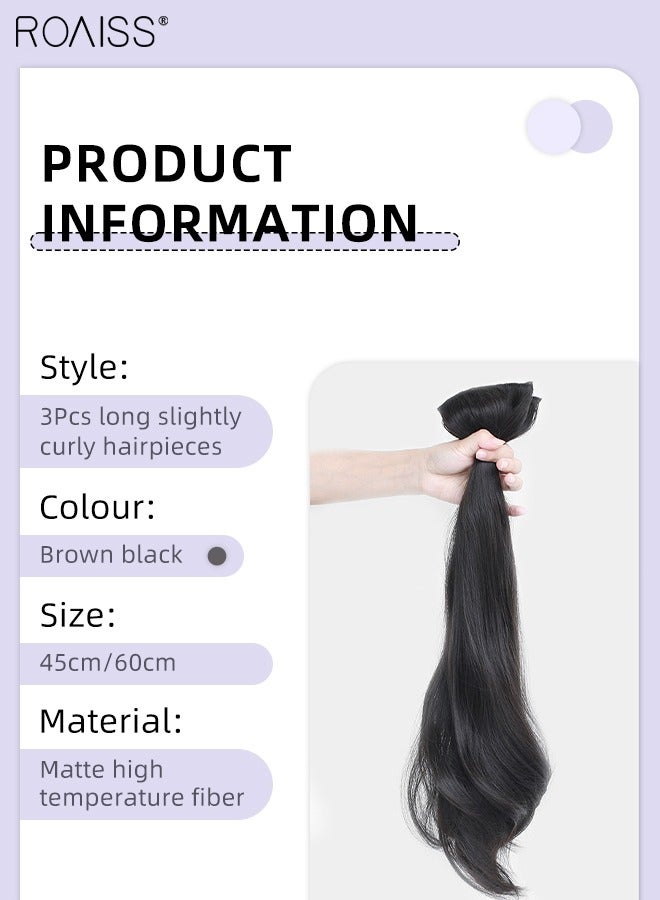 roaiss 3Pcs Clip in Hair Extensions, Invisible Adjustable Long Slightly Curly Synthetic Heat Resistant Hairpieces for Women Girls, Brown Black, 45cm/60cm - Image 3