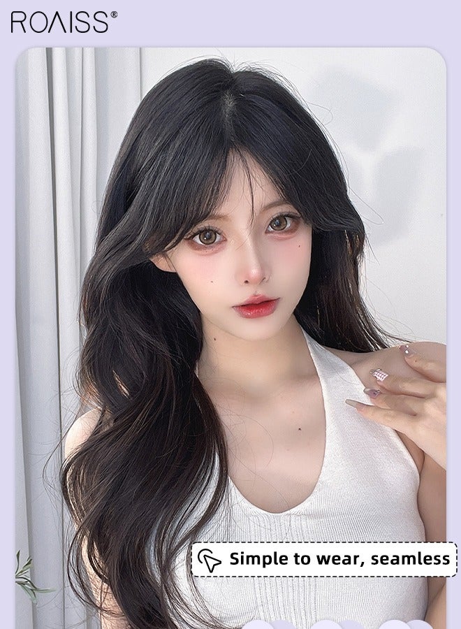 roaiss 3Pcs Clip in Hair Extensions, Invisible Adjustable Long Slightly Curly Synthetic Heat Resistant Hairpieces for Women Girls, Brown Black, 45cm/60cm - Image 5