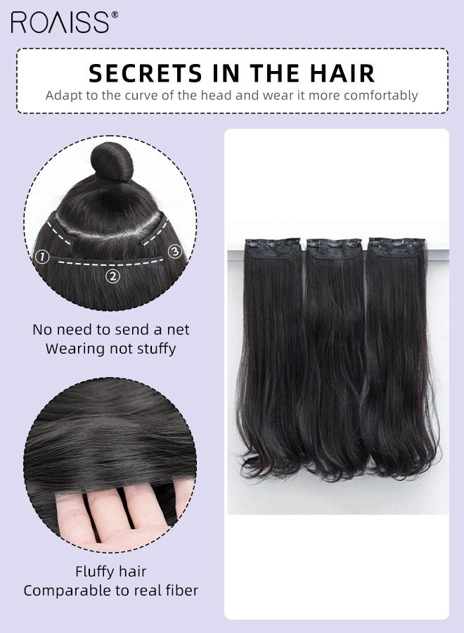 roaiss 3Pcs Clip in Hair Extensions, Invisible Adjustable Long Slightly Curly Synthetic Heat Resistant Hairpieces for Women Girls, Brown Black, 45cm/60cm - Image 4
