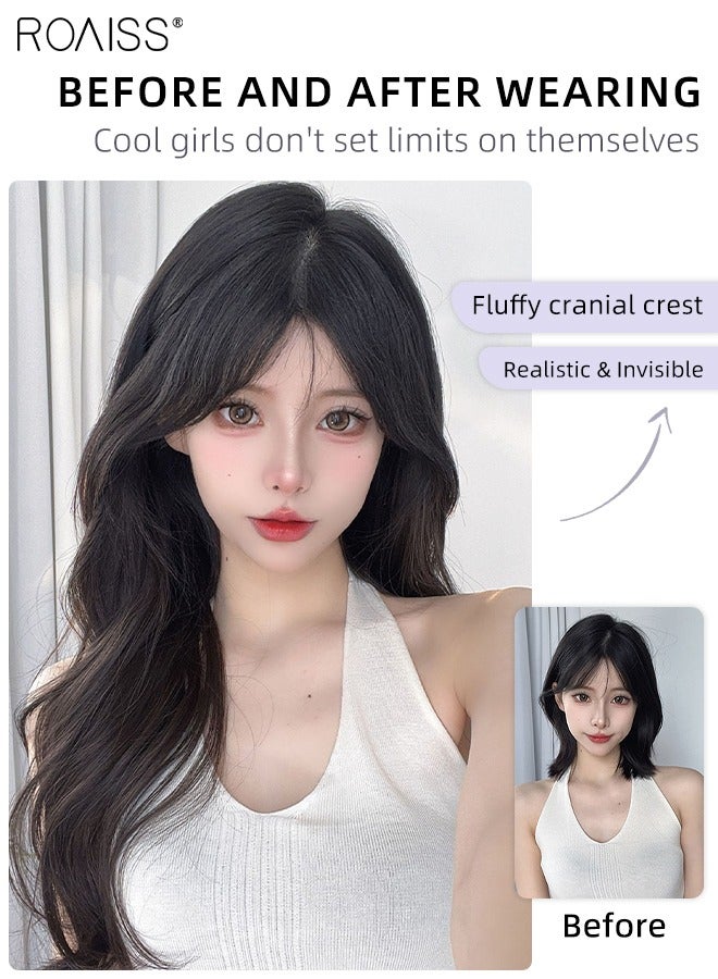 roaiss 3Pcs Clip in Hair Extensions, Invisible Adjustable Long Slightly Curly Synthetic Heat Resistant Hairpieces for Women Girls, Brown Black, 45cm/60cm - Image 2