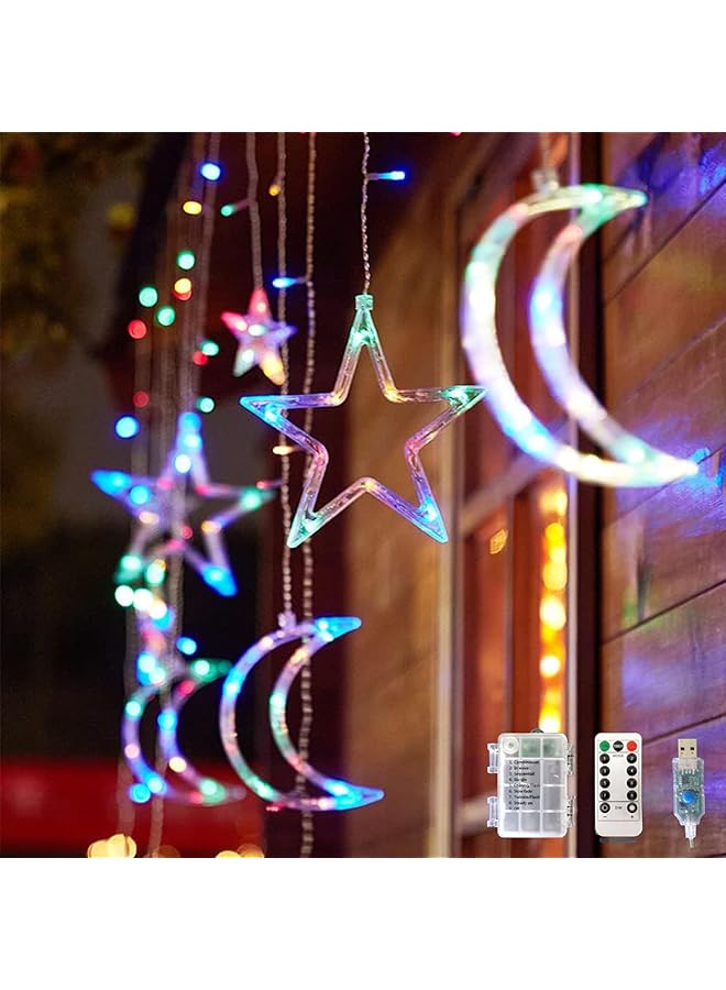 The Bros Ramadan Curtain String Lights,3.5M Decorative Starry String Lights, Moons and Stars LED Night Light for Ramadan Home Decorations Party, USB and Battery Box Powered (Colorful) - Image 1