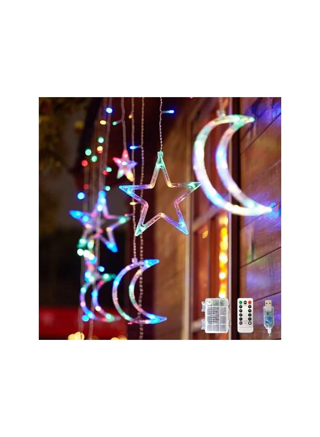 The Bros Ramadan Curtain String Lights,3.5M Decorative Starry String Lights, Moons and Stars LED Night Light for Ramadan Home Decorations Party, USB and Battery Box Powered (Colorful) - Image 2