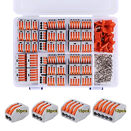 XHF 115 PCS Lever Wire Electrical Connectors Nuts Kit with Bases&Screws 28-12 AWG, Multiple Stud Electrical Connectors 2/3/4/5 Conductor Combination, Quick Disconnect Compact Splicing - Image 1