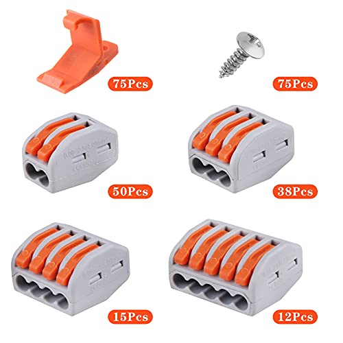 XHF 115 PCS Lever Wire Electrical Connectors Nuts Kit with Bases&Screws 28-12 AWG, Multiple Stud Electrical Connectors 2/3/4/5 Conductor Combination, Quick Disconnect Compact Splicing - Image 2