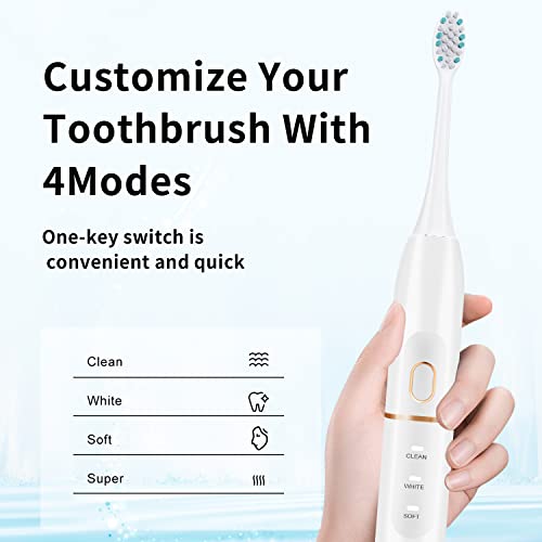 kingheroes Electric Toothbrush Set, Comes with 8 Brush Heads & Travel Case,4 Modes with 2 Minutes Built in Smart Timer, One Charge for 60 Days, 42000 VPM Motor (White) - Image 5